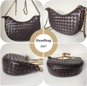 Ling Chuang Woven Crossbody Shoulder Bag with Niche Crescent Design - Double Layer Vintage Mother Bag