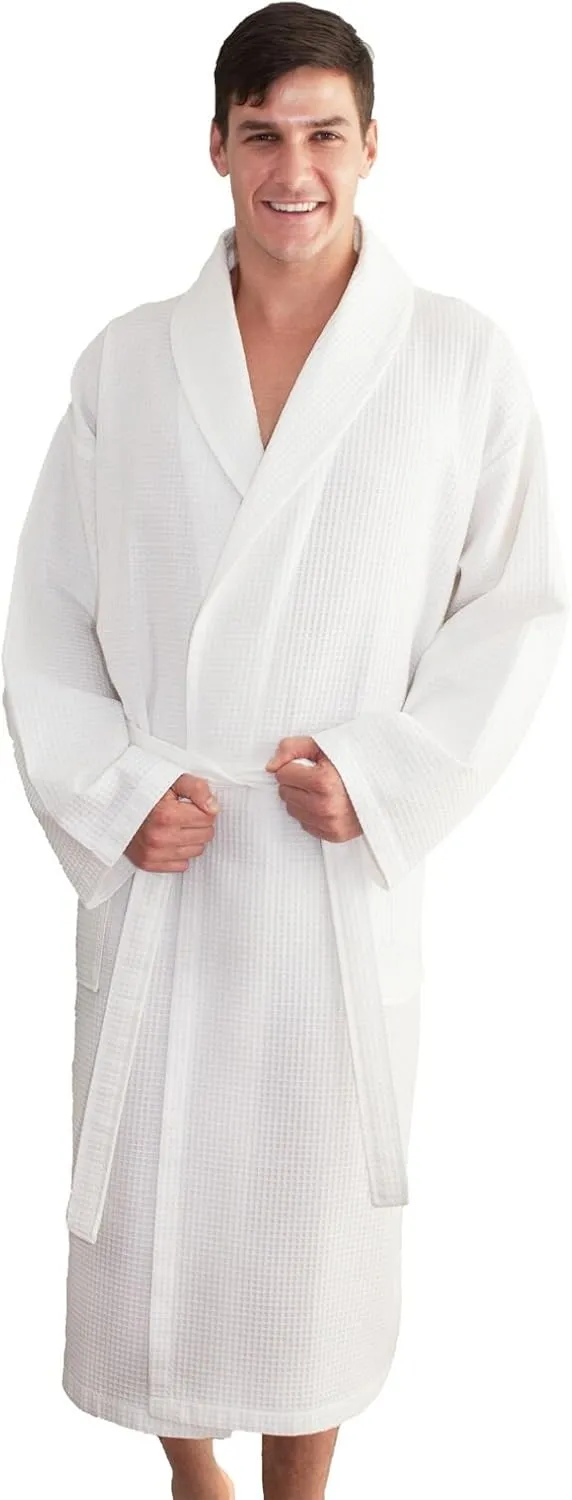 Linum Home Textiles Unisex Waffle Weave Bathrobe 100% Authentic Turkish Cotton Luxury Spa Hotel Collection, White, Small-Medium