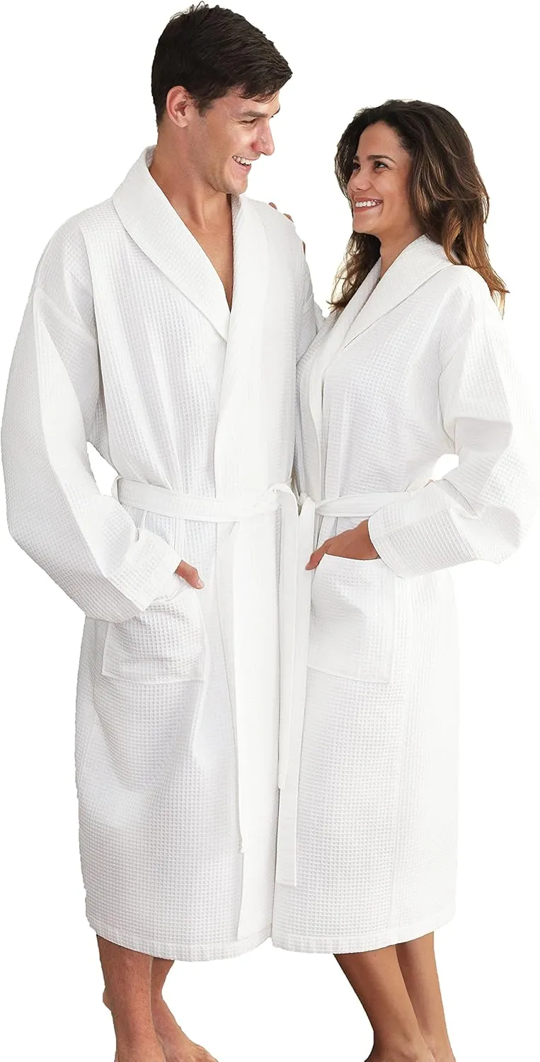 Linum Home Textiles Unisex Waffle Weave Bathrobe 100% Authentic Turkish Cotton Luxury Spa Hotel Collection, White, Small-Medium