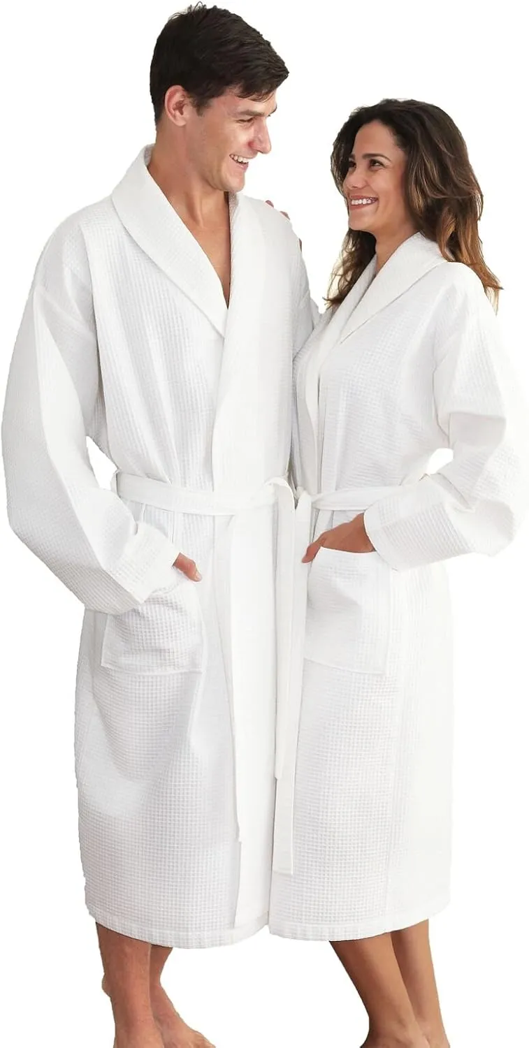 Linum Home Textiles Unisex Waffle Weave Bathrobe 100% Authentic Turkish Cotton Luxury Spa Hotel Collection, White, Small-Medium