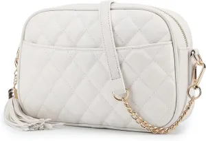 lola mae Quilted Crossbody Bag, Medium Lightweight Shoulder Purse Top Zipper Tassel Accent (Beige-LM692B)