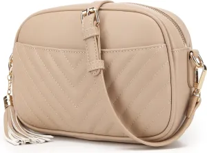 lola mae Quilted Crossbody Bag, Medium Lightweight Shoulder Purse Top Zipper Tassel Accent