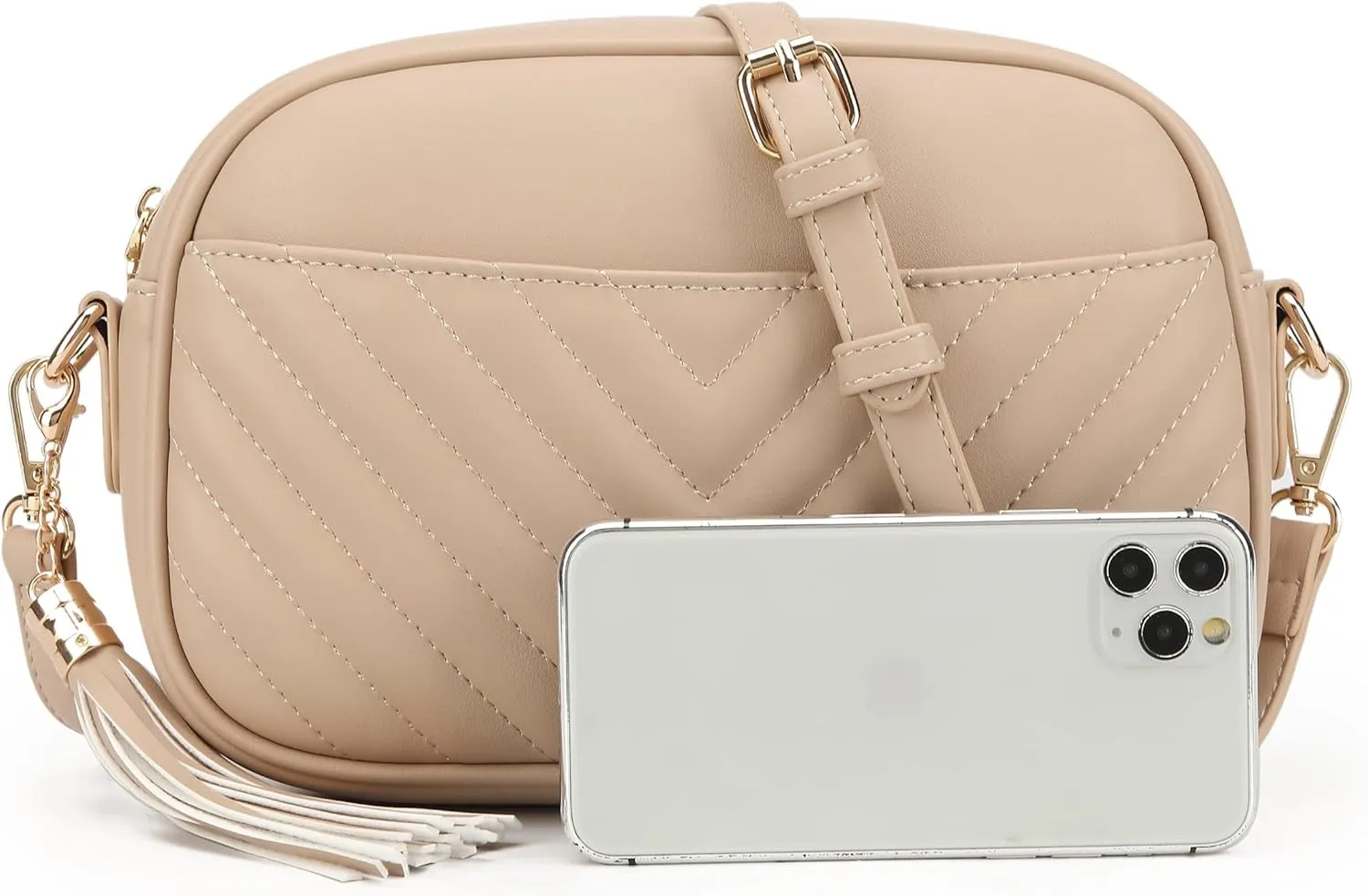 lola mae Quilted Crossbody Bag, Medium Lightweight Shoulder Purse Top Zipper Tassel Accent