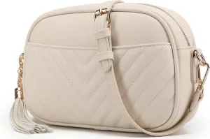 lola mae Quilted Crossbody Bag, Medium Lightweight Shoulder Purse Top Zipper Tassel Accent