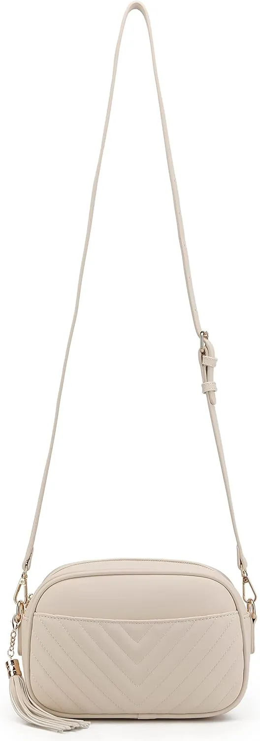 lola mae Quilted Crossbody Bag, Medium Lightweight Shoulder Purse Top Zipper Tassel Accent