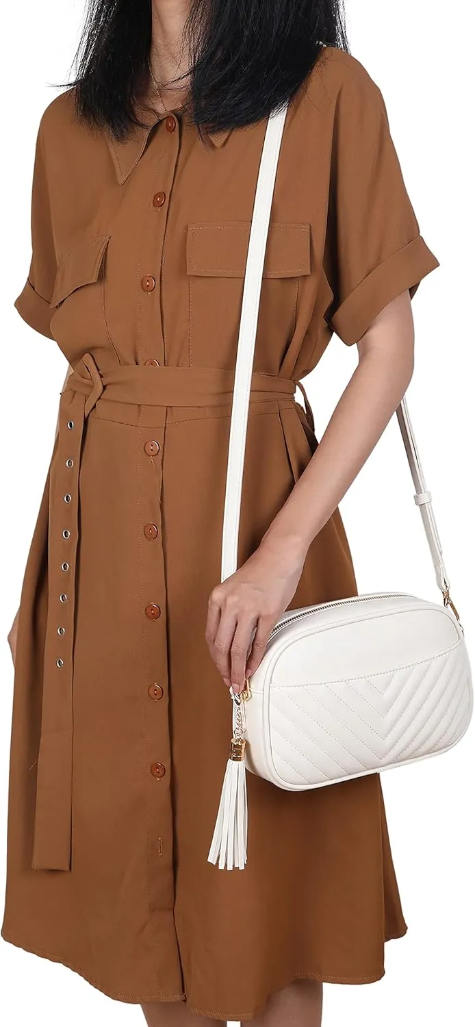 lola mae Quilted Crossbody Bag, Medium Lightweight Shoulder Purse Top Zipper Tassel Accent