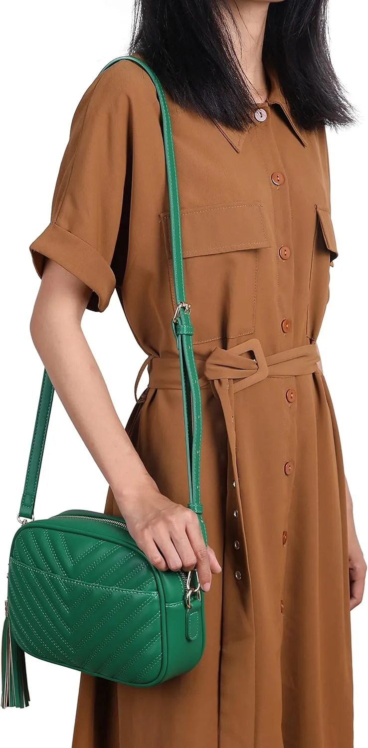 lola mae Quilted Crossbody Bag, Medium Lightweight Shoulder Purse Top Zipper Tassel Accent
