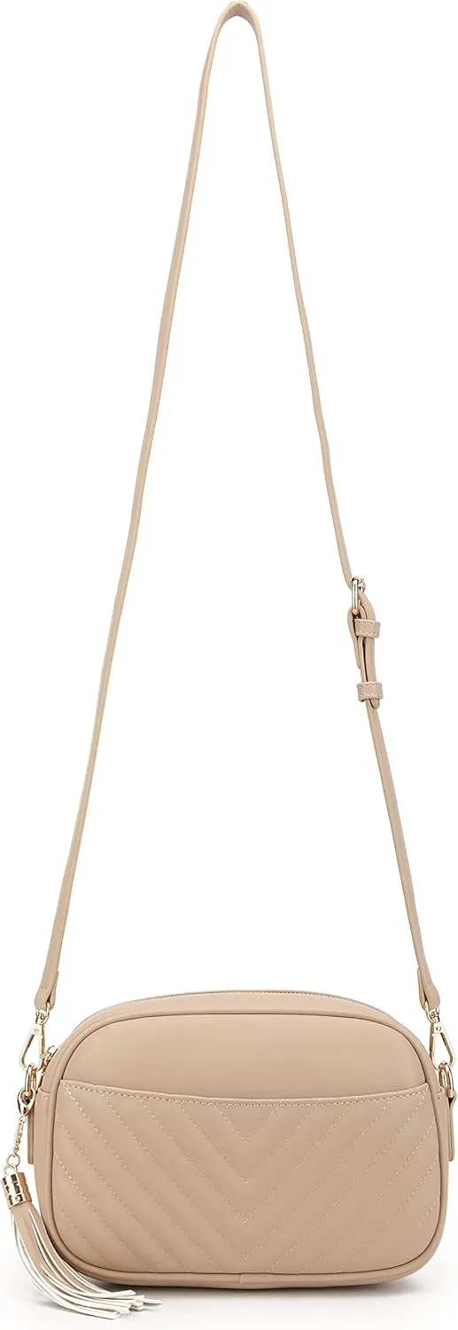 lola mae Quilted Crossbody Bag, Medium Lightweight Shoulder Purse Top Zipper Tassel Accent