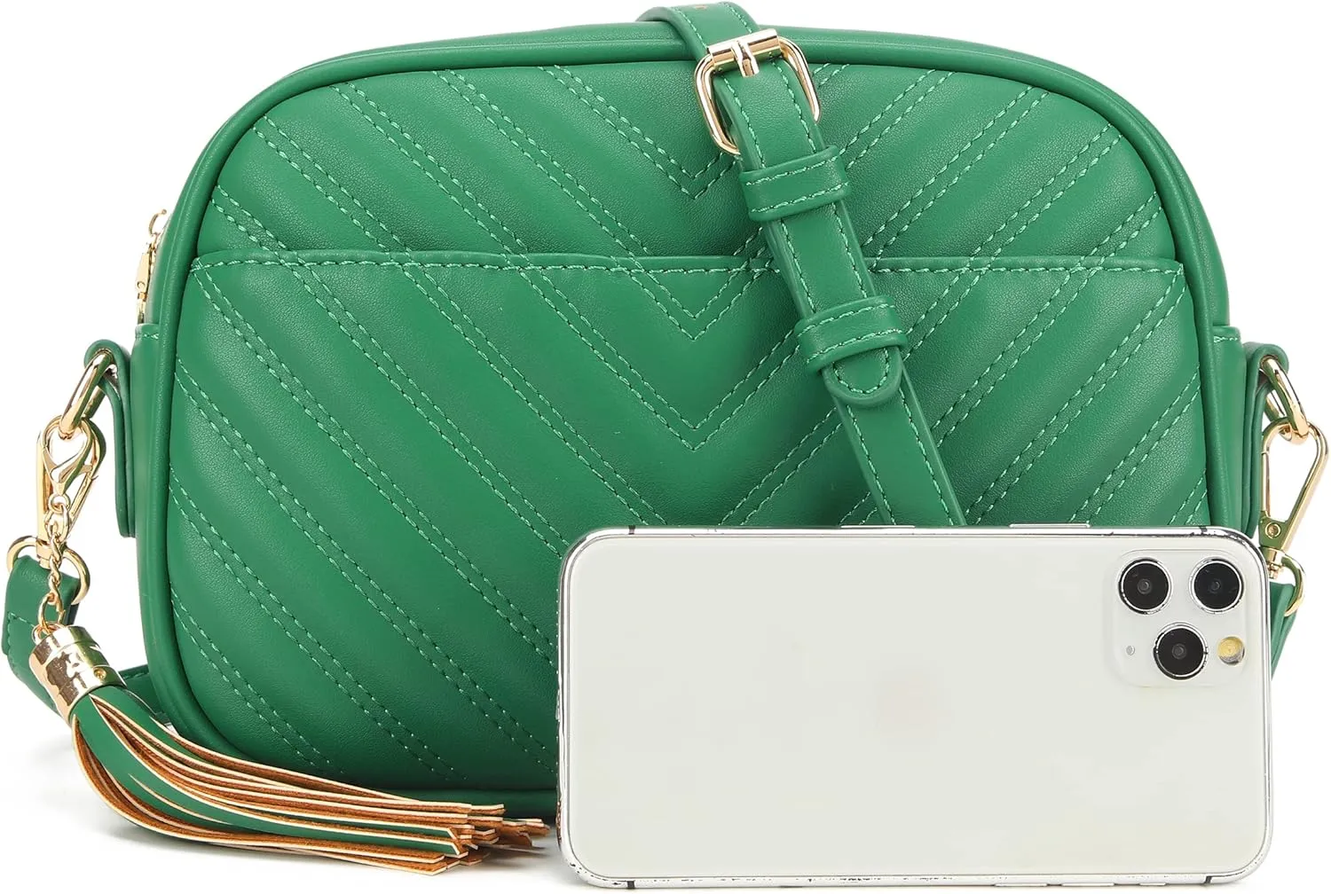 lola mae Quilted Crossbody Bag, Medium Lightweight Shoulder Purse Top Zipper Tassel Accent