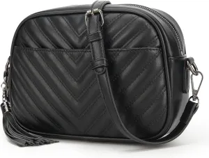lola mae Quilted Crossbody Bag, Medium Lightweight Shoulder Purse Top Zipper Tassel Accent