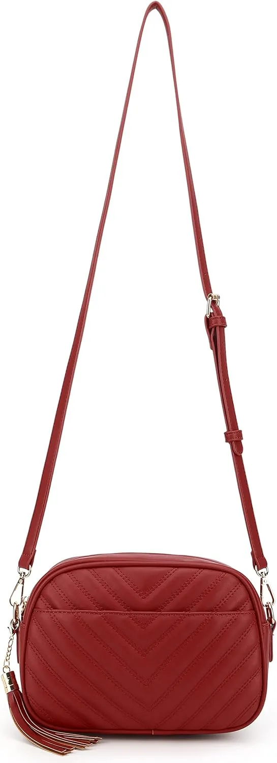 lola mae Quilted Crossbody Bag, Medium Lightweight Shoulder Purse Top Zipper Tassel Accent