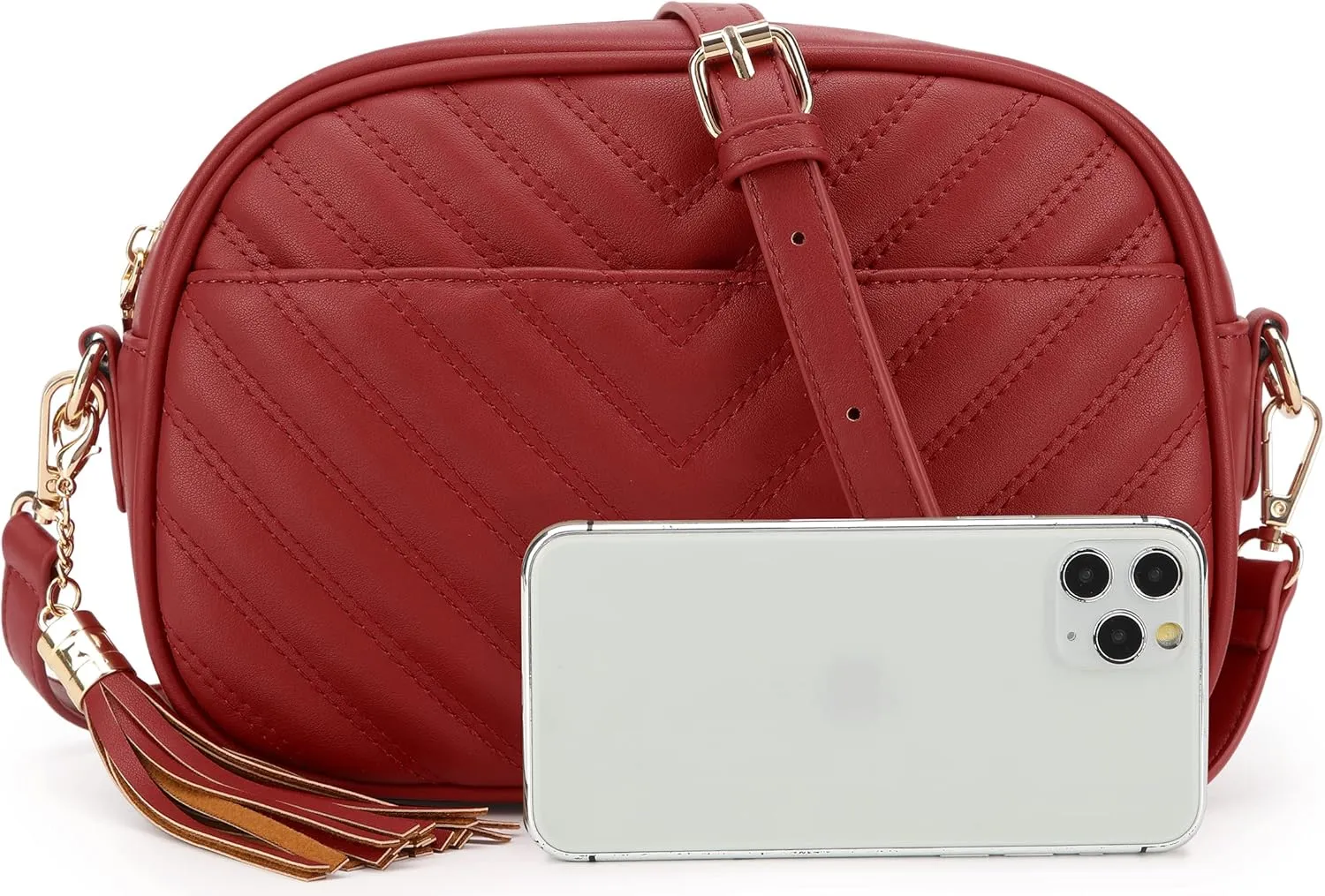 lola mae Quilted Crossbody Bag, Medium Lightweight Shoulder Purse Top Zipper Tassel Accent
