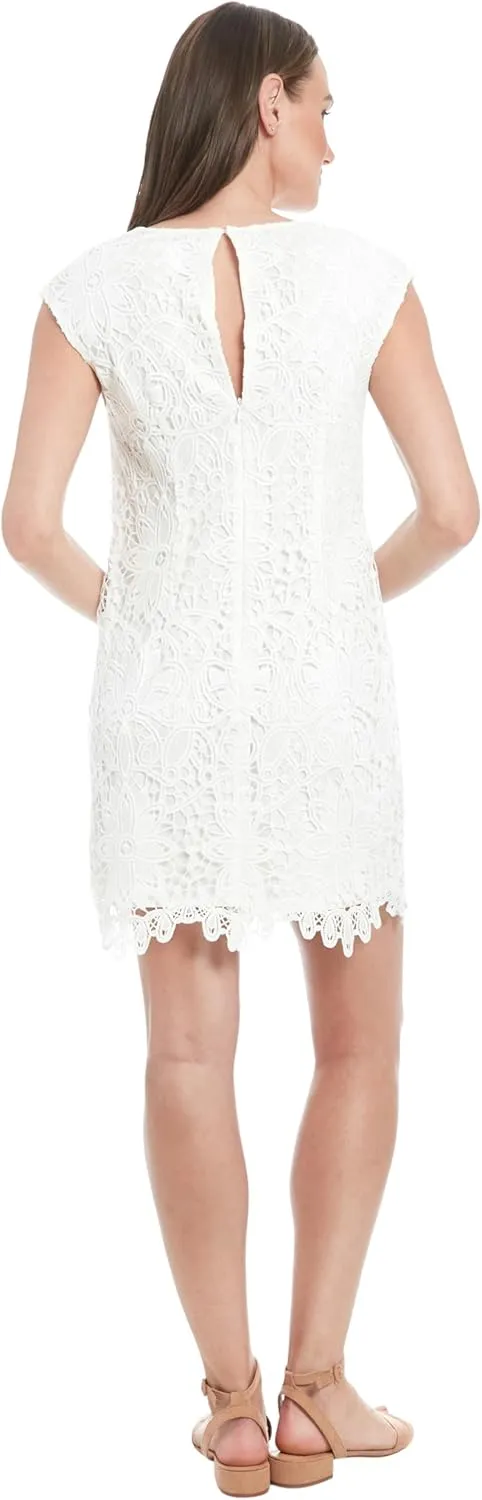 London Times Women's Extended Shoulder V-Neck Shift Dress