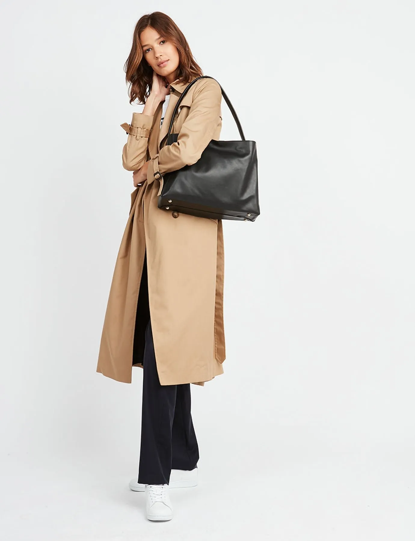 Léonore large leather tote bag, black