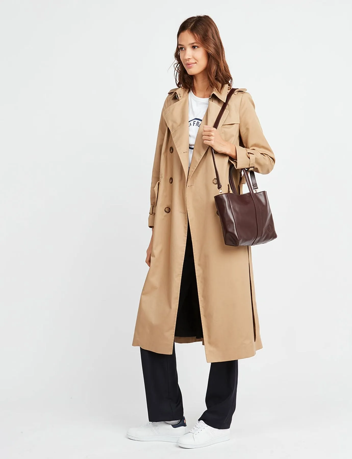 Léonore small leather shopping bag burgundy