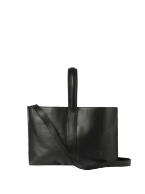 Léonore small leather tote bag, black