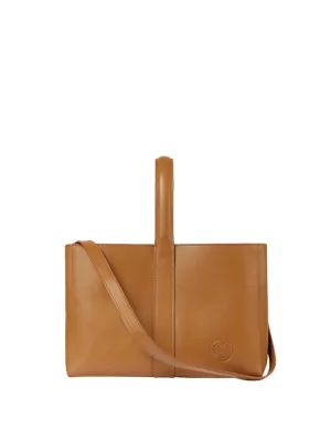 Léonore small leather tote bag camel