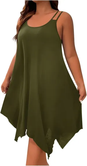 Lounge Midi Skirts for Women Summer Fashion Straps Flowy Hem Dress Loose Comfy Round Neck Dresses Daily Home Wear