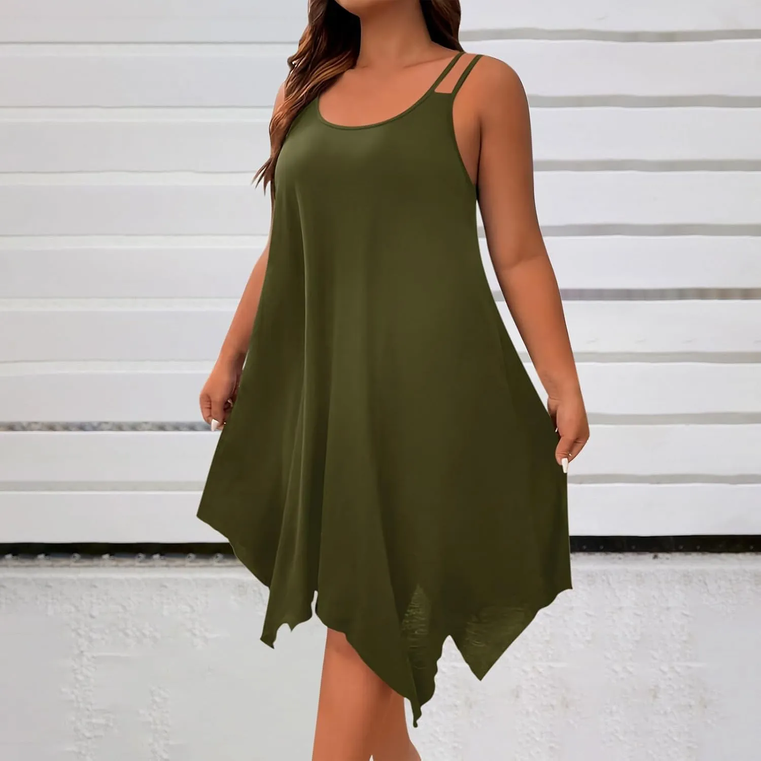 Lounge Midi Skirts for Women Summer Fashion Straps Flowy Hem Dress Loose Comfy Round Neck Dresses Daily Home Wear