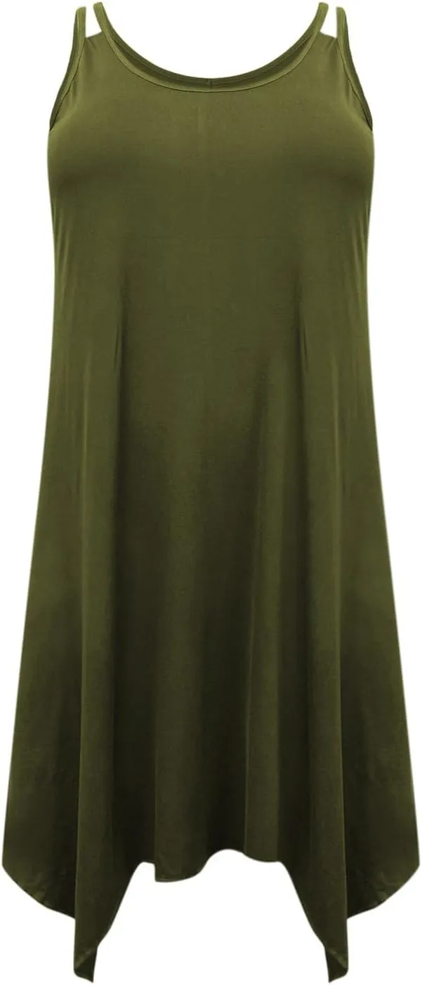 Lounge Midi Skirts for Women Summer Fashion Straps Flowy Hem Dress Loose Comfy Round Neck Dresses Daily Home Wear