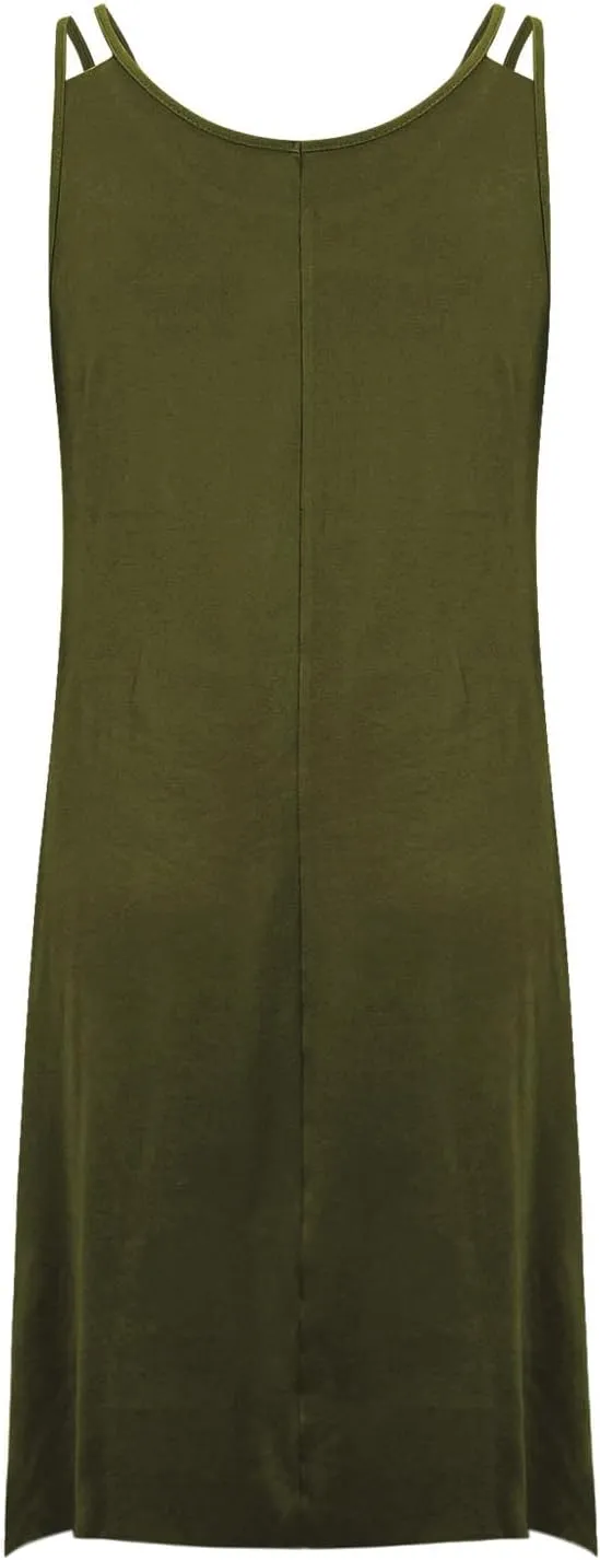 Lounge Midi Skirts for Women Summer Fashion Straps Flowy Hem Dress Loose Comfy Round Neck Dresses Daily Home Wear