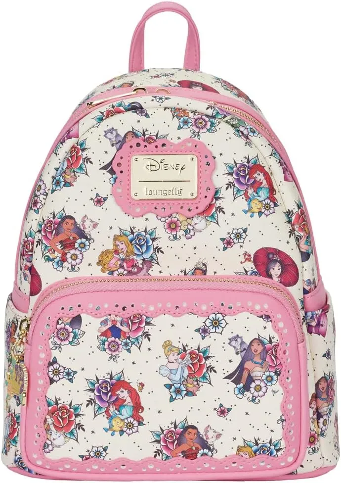 Loungefly Disney Princess Tattoo All Over Print Womens Double Strap Shoulder Bag Purse