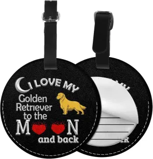 Love Golden Retriever Round Leather Luggage Tags for Travel Bags Backpacks Handbags,3.7in