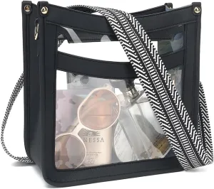 LOXOMU Clear Crossbody Bag - Stadium Approved Clear Purse with Guitar Strap for Events, Concerts