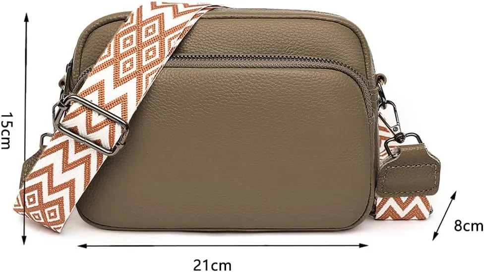Lushandy Genuine Leather Crossbody Bags for Women Trendy Crossbody Camera Purse Small Shoulder Bag with Guitar Strap