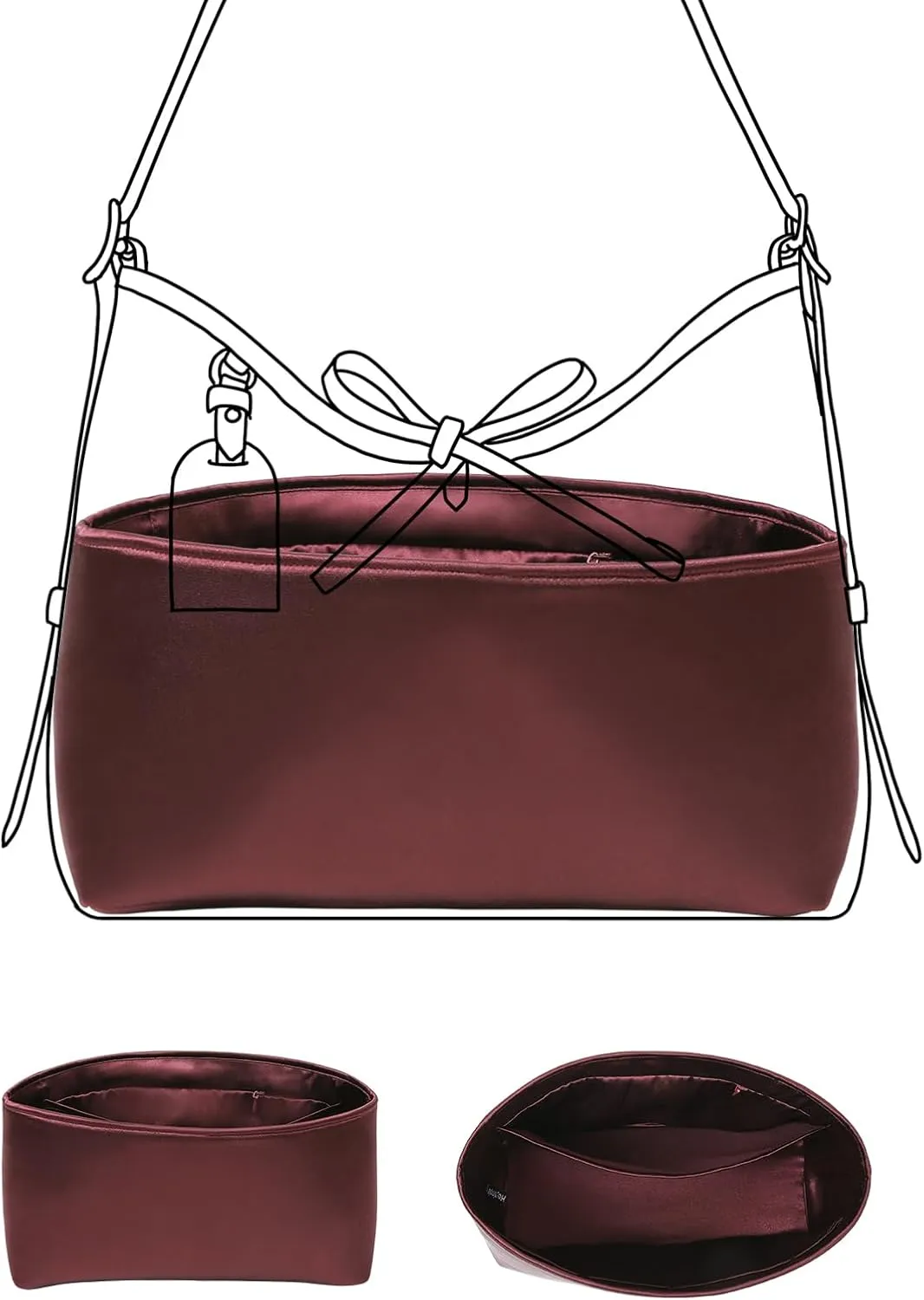 Luxury Silk Purse Organizer for Carryall PM - Silky Smooth Handbag Insert with Hidden Zipper, Lightweight and Supportive Tote Shaper for Elegant Storage(Purple)