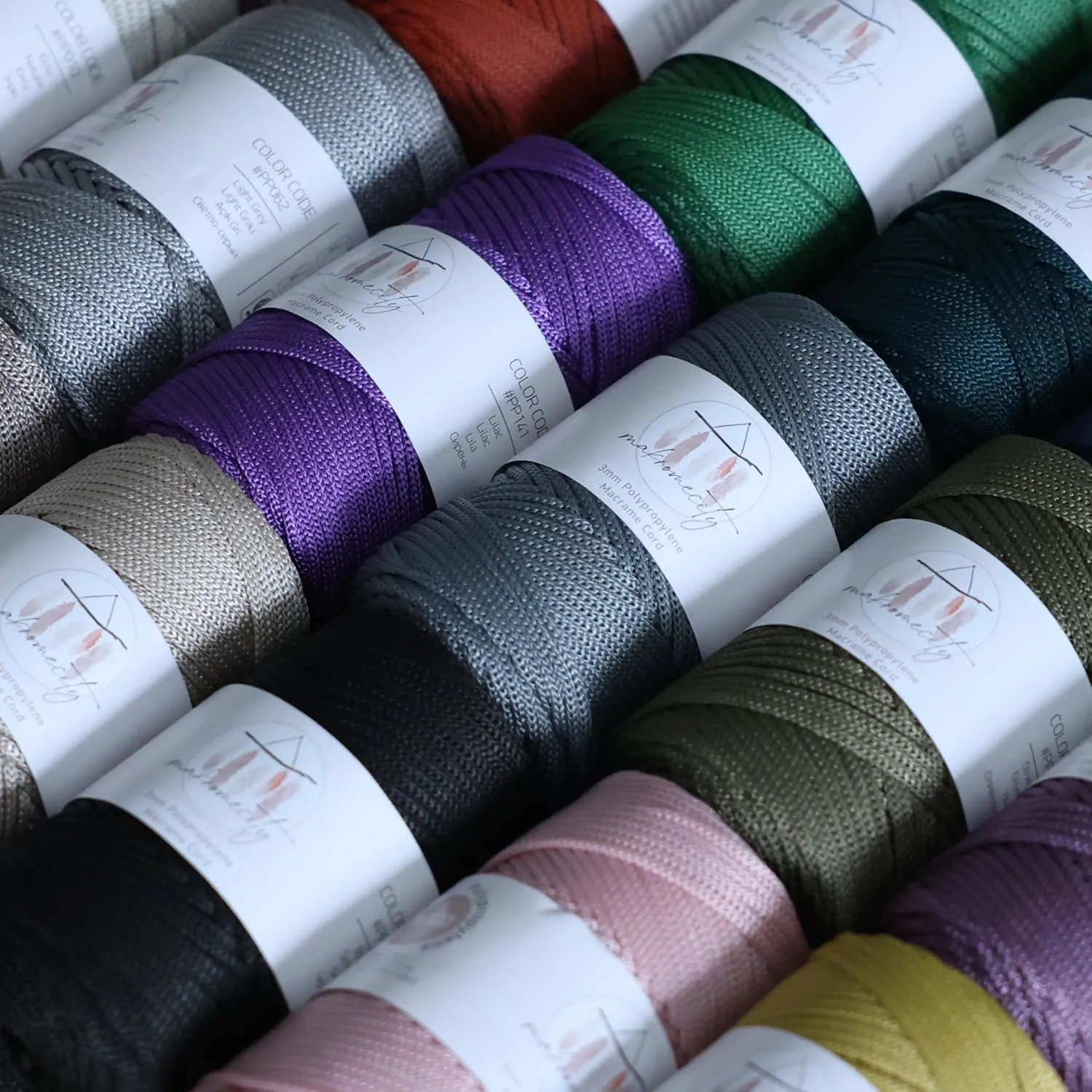 Makromecity, 2 Skeins of Polyester Macrame Cord 3mm x 131 Yards (394 feet) 3mm Polypropylene Crepe Green Macrame Cord Crochet Macrame Bag Cord Crafts for Wall Hangings, Bags, Underplate, Rug…