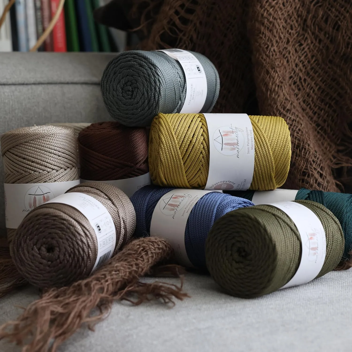 Makromecity, 2 Skeins of Polyester Macrame Cord 3mm x 131 Yards (394 feet) 3mm Polypropylene Crepe Green Macrame Cord Crochet Macrame Bag Cord Crafts for Wall Hangings, Bags, Underplate, Rug…