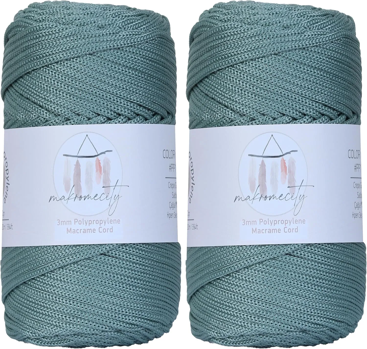 Makromecity, 2 Skeins of Polyester Macrame Cord 3mm x 131 Yards (394 feet) 3mm Polypropylene Crepe Green Macrame Cord Crochet Macrame Bag Cord Crafts for Wall Hangings, Bags, Underplate, Rug…