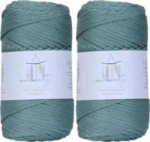Makromecity, 2 Skeins of Polyester Macrame Cord 3mm x 131 Yards (394 feet) 3mm Polypropylene Crepe Green Macrame Cord Crochet Macrame Bag Cord Crafts for Wall Hangings, Bags, Underplate, Rug…