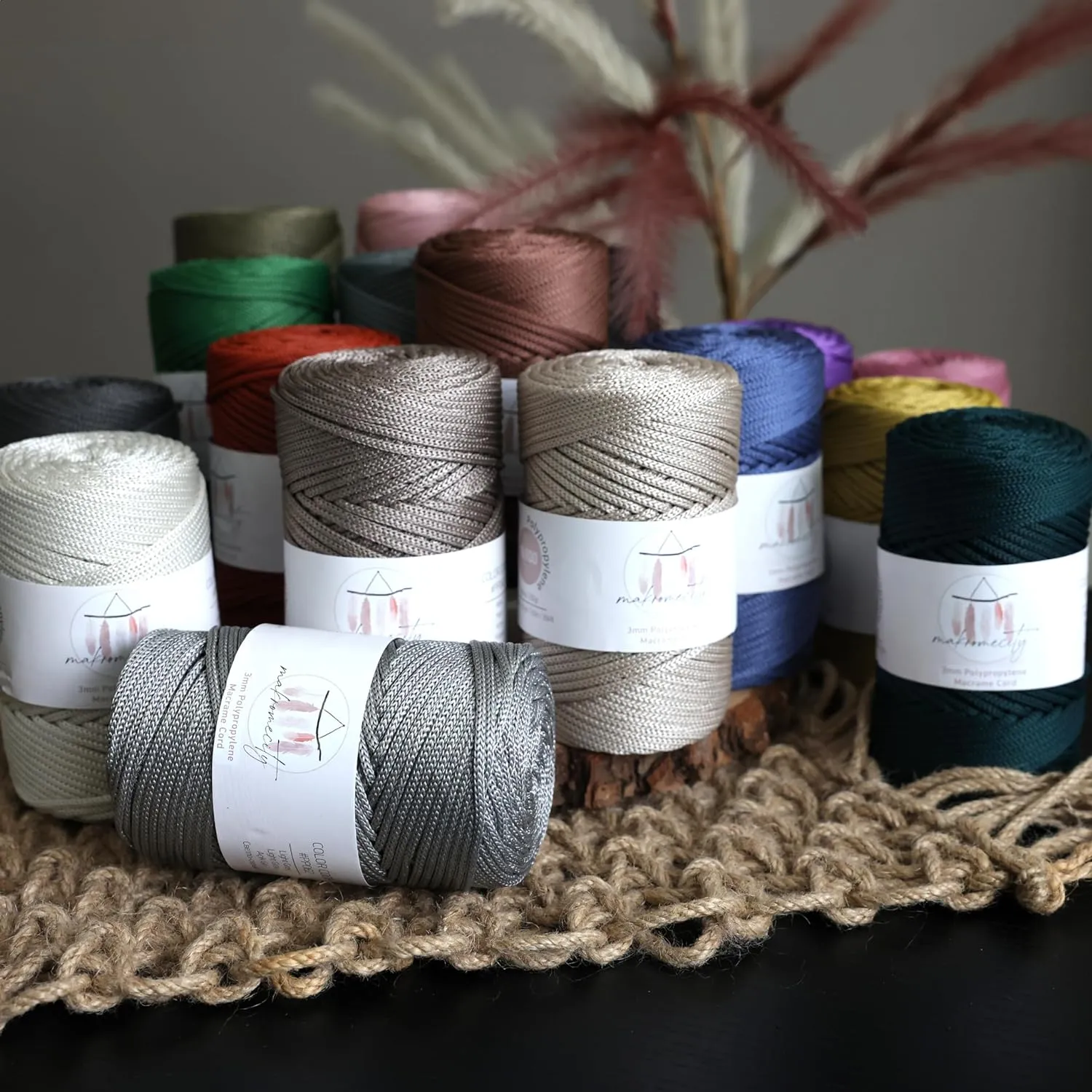 Makromecity, 2 Skeins of Polyester Macrame Cord 3mm x 131 Yards (394 feet) 3mm Polypropylene Crepe Green Macrame Cord Crochet Macrame Bag Cord Crafts for Wall Hangings, Bags, Underplate, Rug…