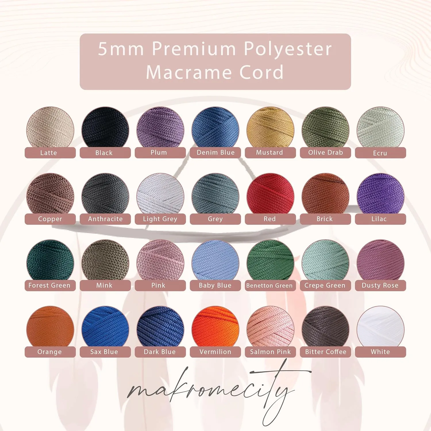 Makromecity, 2 Skeins of Polyester Macrame Cord 5mm x 104 yards (311 feet) 5mm Polypropylene Grey Macrame Cord Crochet Macrame Bag Cord Crafts for Wall Hangings, Bags, Underplate, Rug