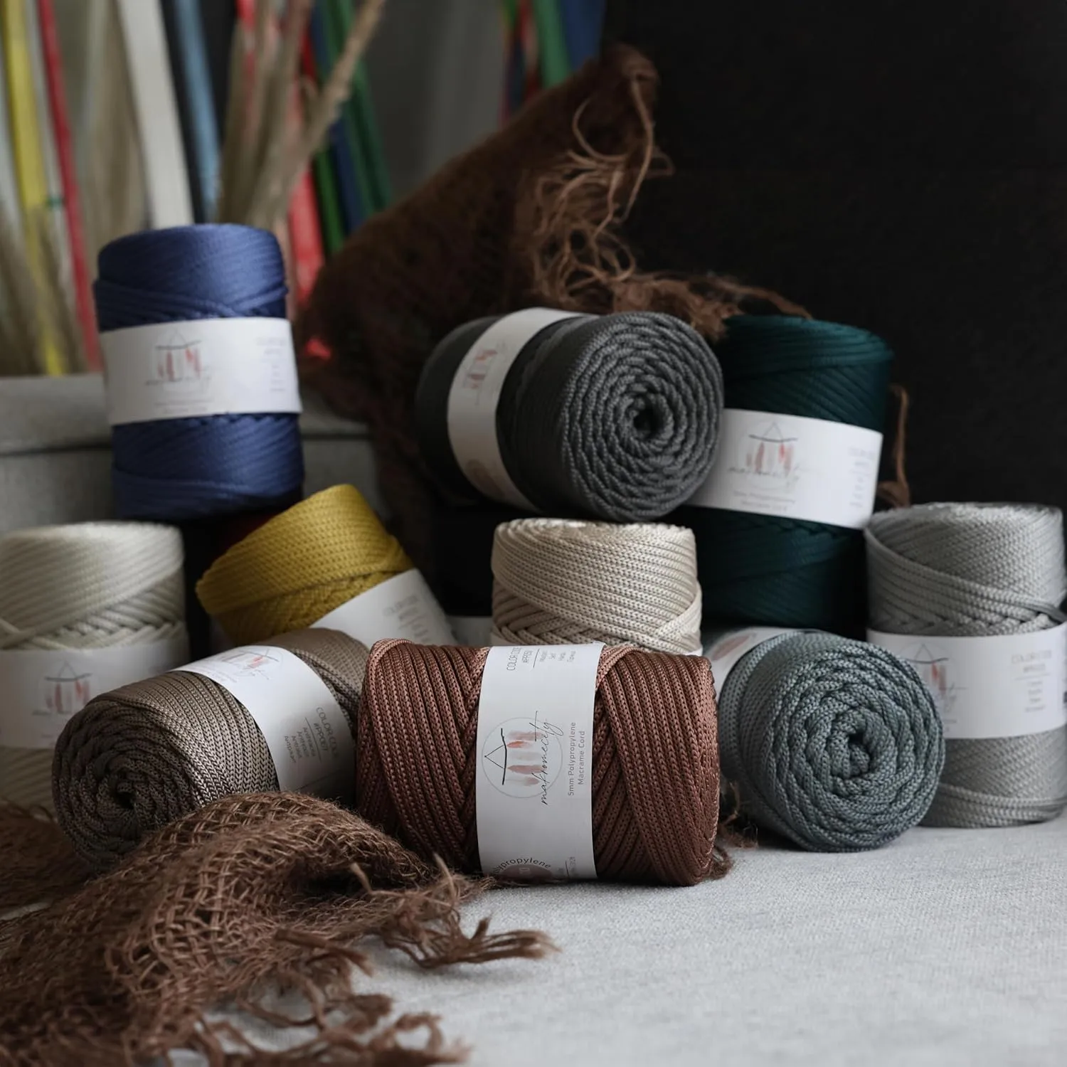 Makromecity, 2 Skeins of Polyester Macrame Cord 5mm x 104 yards (311 feet) 5mm Polypropylene Grey Macrame Cord Crochet Macrame Bag Cord Crafts for Wall Hangings, Bags, Underplate, Rug