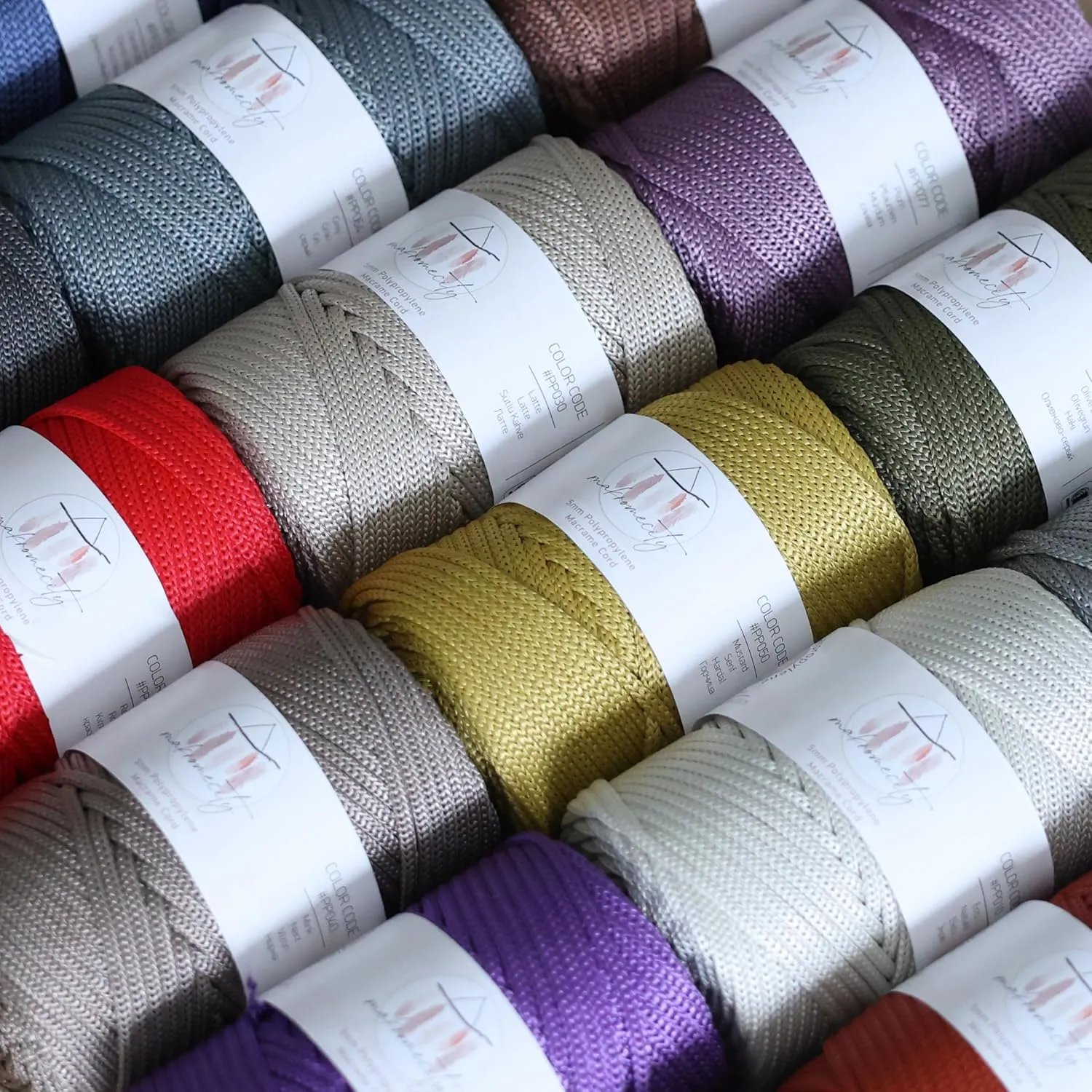 Makromecity, 2 Skeins of Polyester Macrame Cord 5mm x 104 yards (311 feet) 5mm Polypropylene Grey Macrame Cord Crochet Macrame Bag Cord Crafts for Wall Hangings, Bags, Underplate, Rug