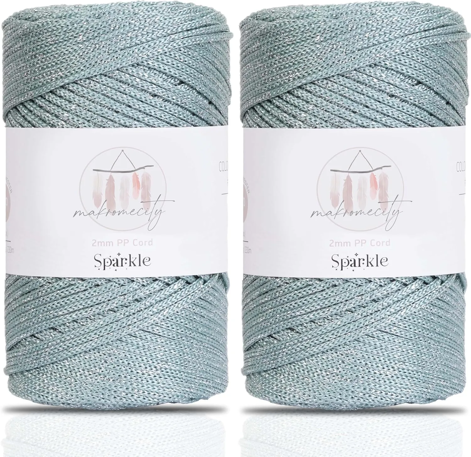 Makromecity, 2 Skeins of Sparkle Polyester Macrame Cord 2mm x 250 Yards (750 feet) 2mm Polypropylene Macrame Cord for Macrame Art & Crafts for Wall Hangings, Bags, Underplate, Rug