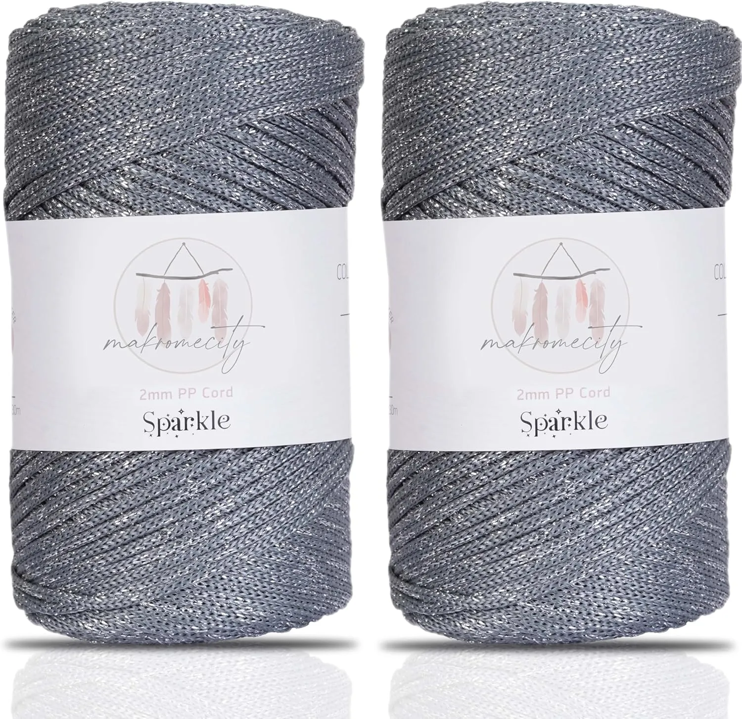 Makromecity, 2 Skeins of Sparkle Polyester Macrame Cord 2mm x 250 Yards (750 feet) 2mm Polypropylene Macrame Cord for Macrame Art & Crafts for Wall Hangings, Bags, Underplate, Rug