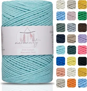 Makromecity, Cotton Macrame Cord 2mm x 195 Yards (590 feet) 2mm Recycled Cotton Crochet Yarn for Macrame Art & Crafts for Wall Hangings, Bags, Underplate, Rug (25 Colors Available) (Mint)