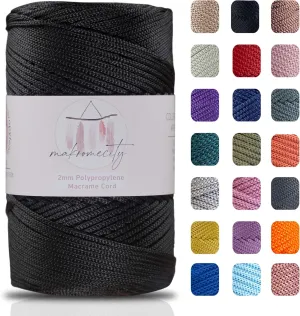 Makromecity, Polyester Macrame Cord 2mm x 250 Yards (750 feet) 2mm Polypropylene Black Macrame Cord for Macrame Art & Crafts for Wall Hangings, Bags, Underplate, Rug (29 Colors Available)