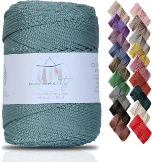 Makromecity, Premium Polyester Macrame Cord 3mm x 131 Yards (394 feet) 3mm Polypropylene Crepe Green Macrame Cord Crochet Macrame Bag Cord Crafts for Wall Hangings, Bags, Underplate, Rug