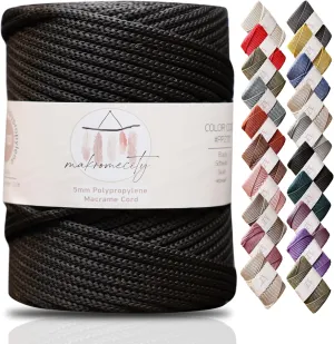 Makromecity, Premium Polyester Macrame Cord 5mm x 104 yards (311 feet) 5mm Polypropylene Macrame Cord Crochet Macrame Bag Cord Crafts for Wall Hangings, Bags, Underplate, Rug (Black)