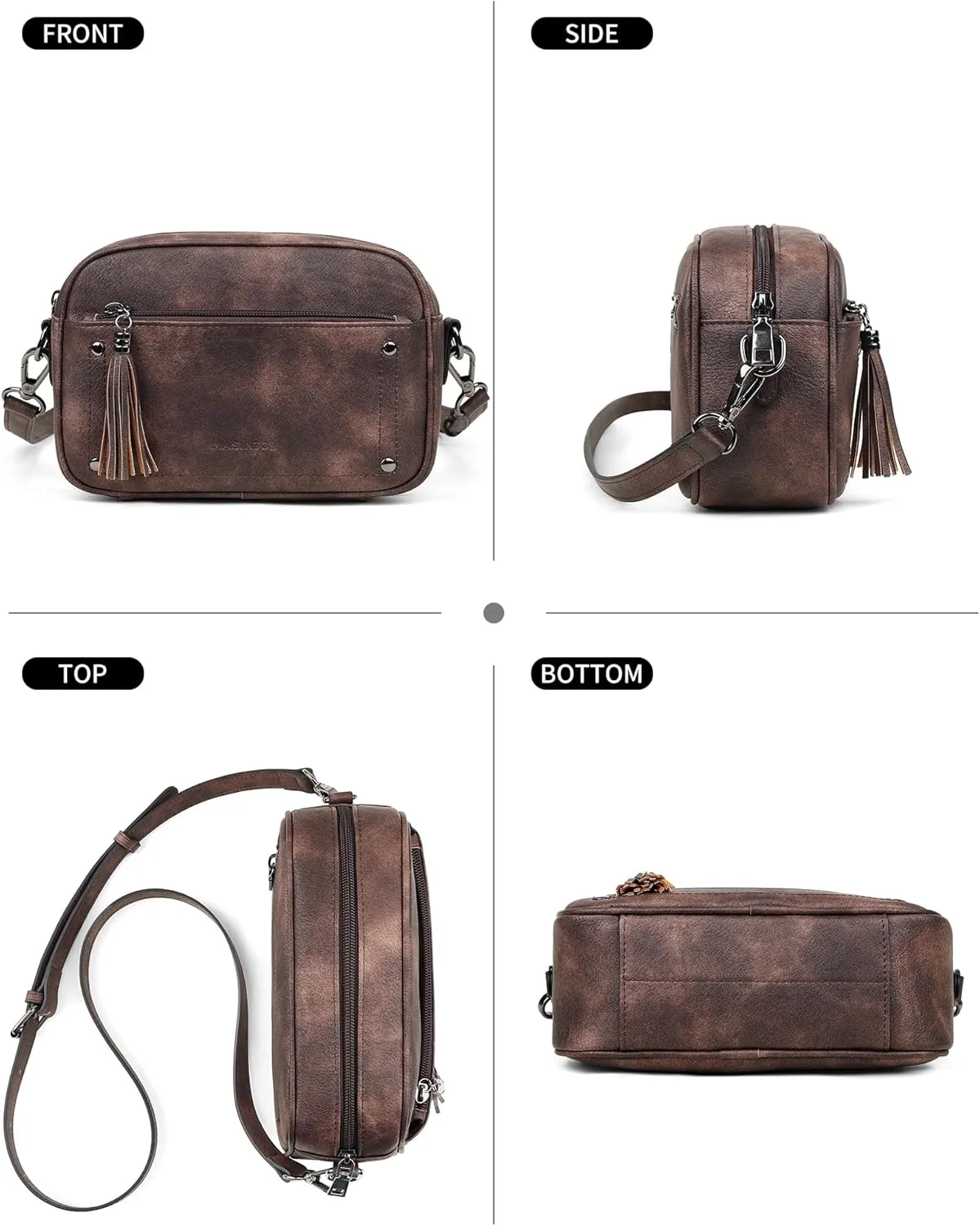 MASINTOR Crossbody Bags for Women Vegan Leather, Trendy Shoulder Purse with Adjustable Strap and Tassel