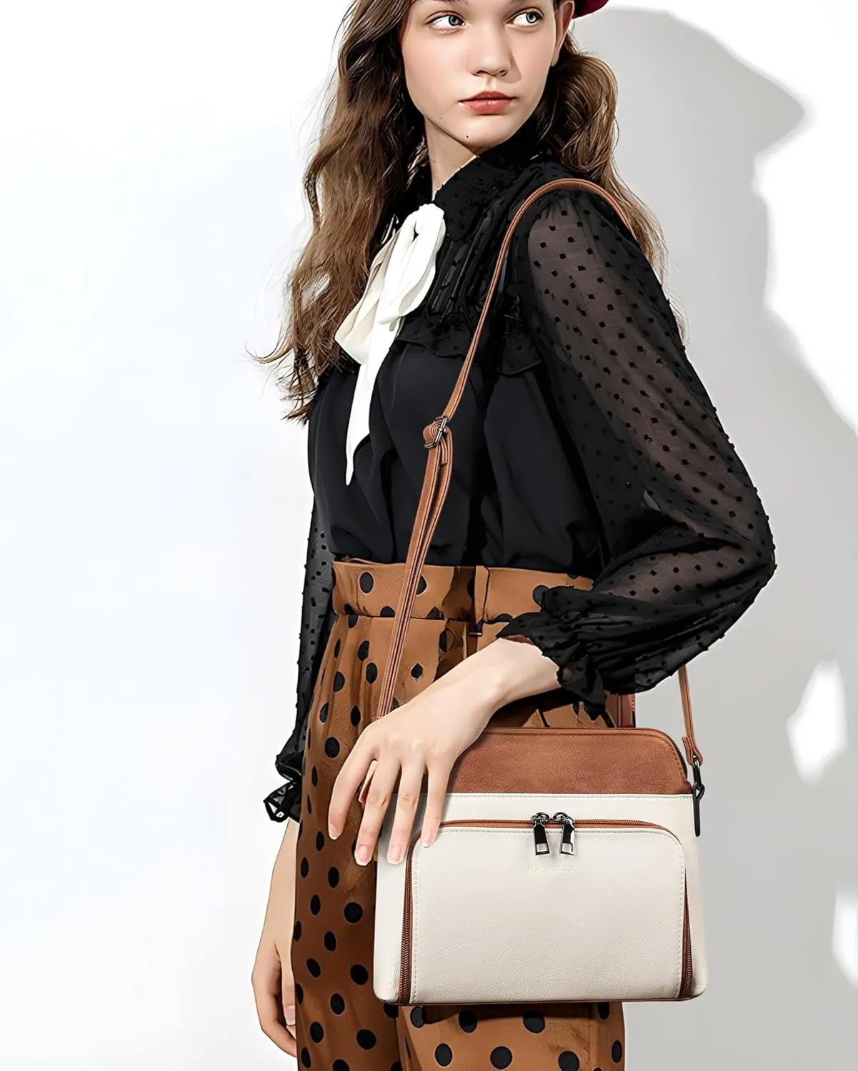 MASINTOR Crossbody Purse Bags for Women, Multi-Pocket Soft Leather Shoulder Purse with Tassel, Lightweight Travel Handbag