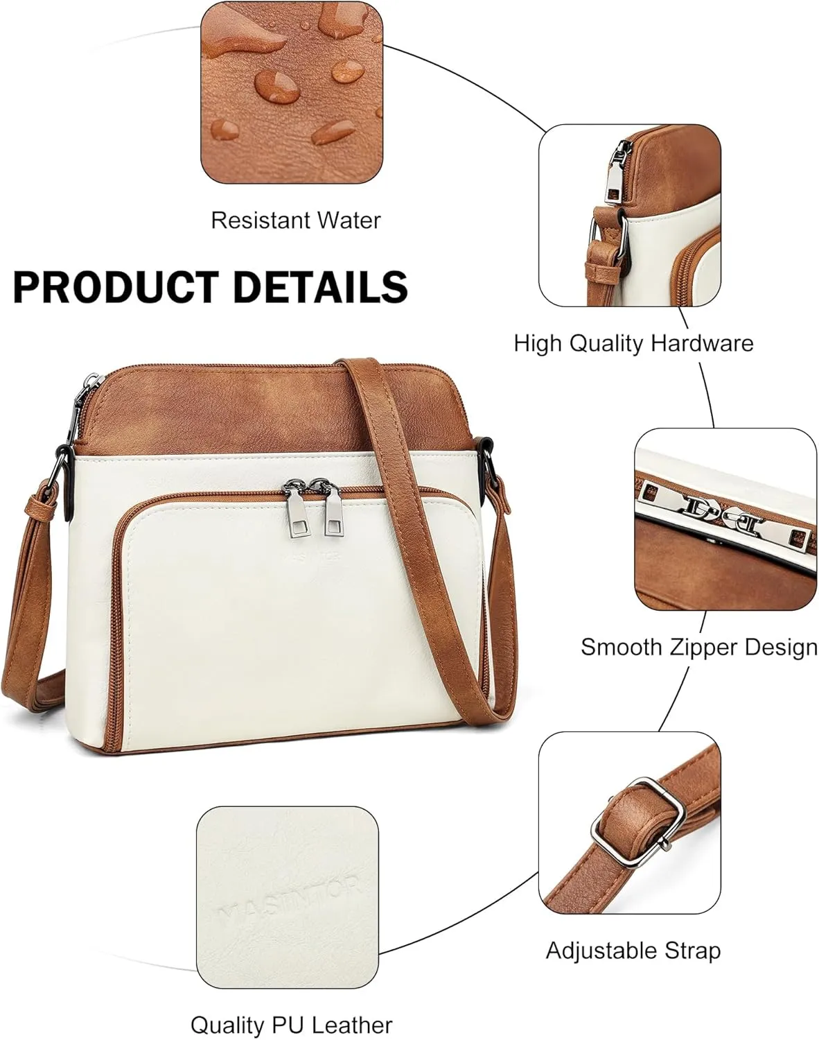 MASINTOR Crossbody Purse Bags for Women, Multi-Pocket Soft Leather Shoulder Purse with Tassel, Lightweight Travel Handbag