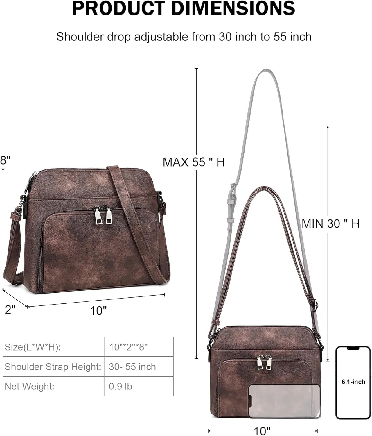MASINTOR Crossbody Purse Bags for Women, Multi-Pocket Soft Leather Shoulder Purse with Tassel, Lightweight Travel Handbag