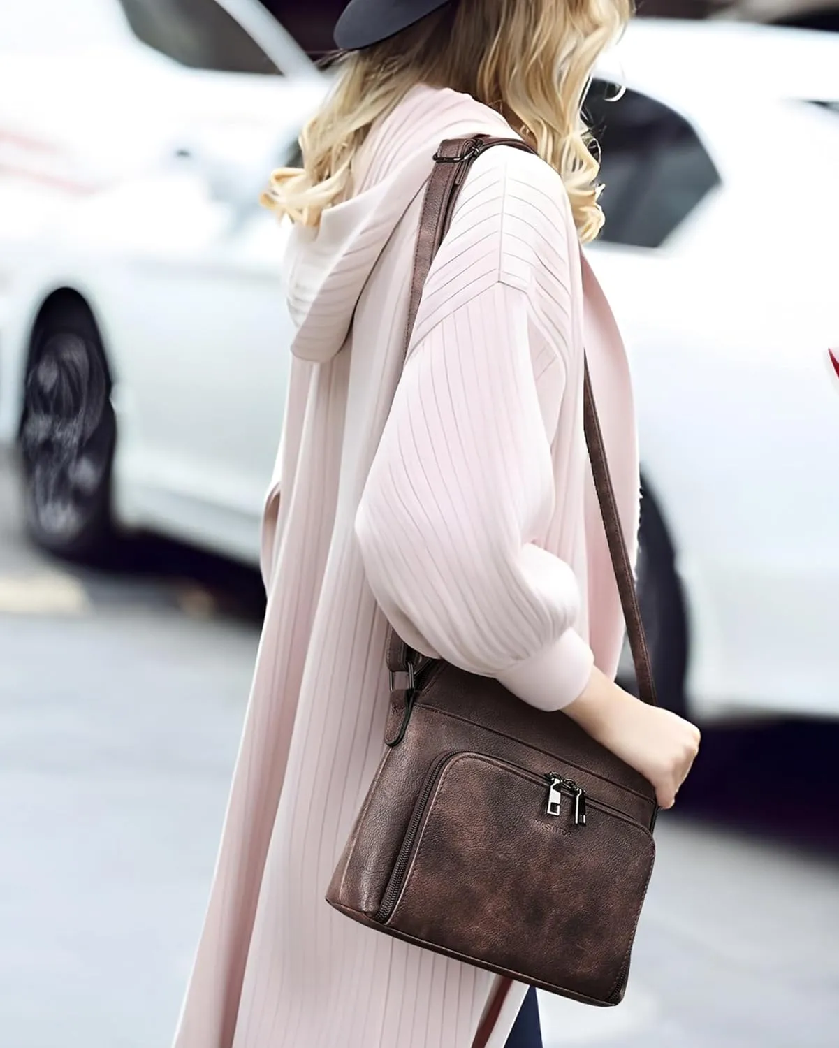 MASINTOR Crossbody Purse Bags for Women, Multi-Pocket Soft Leather Shoulder Purse with Tassel, Lightweight Travel Handbag