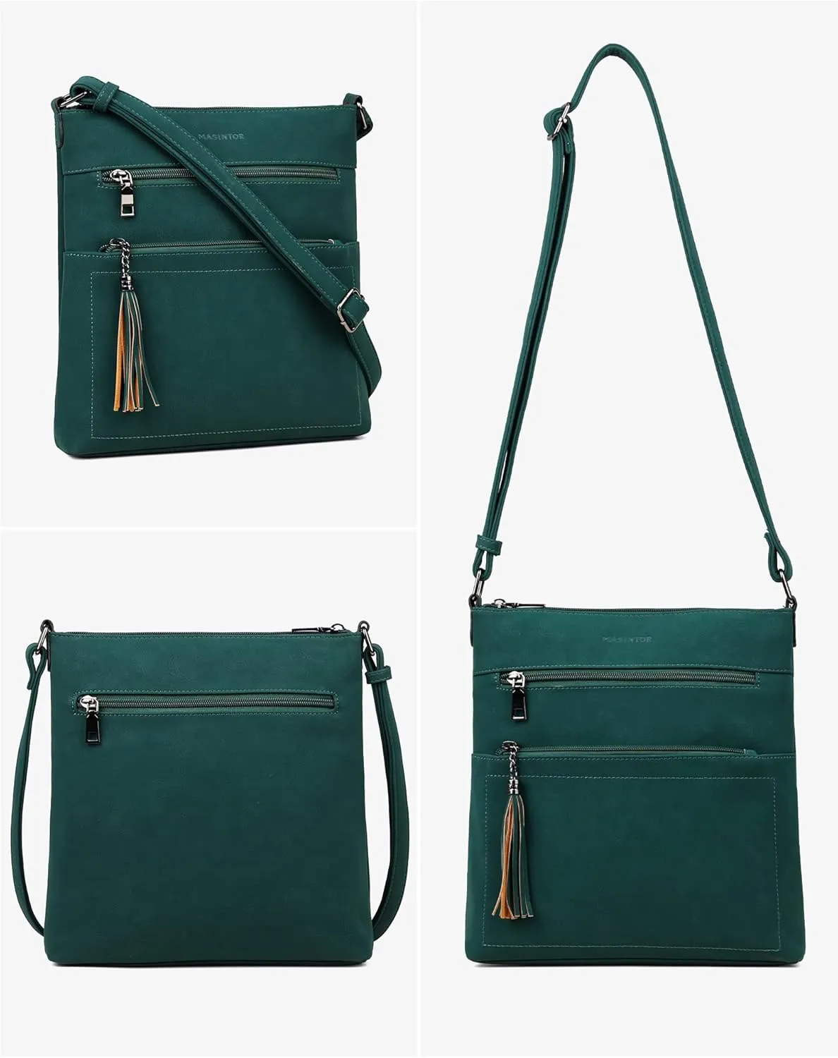 MASINTOR Crossbody Purses for Women, Multi Pocket Casual Crossbody Bag, Adjustable Strap Shoulder Bag with Tassel